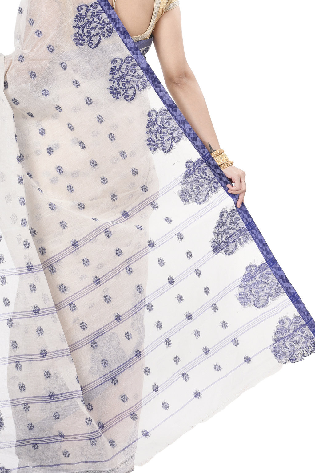 Blue Pure Cotton Botgach Tant Saree (520)